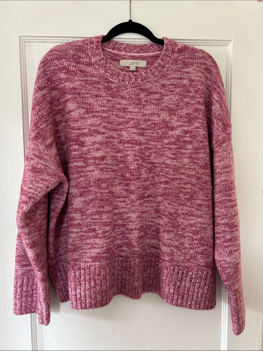 LOFT Raspberry Pink Marled Crewneck Sweater